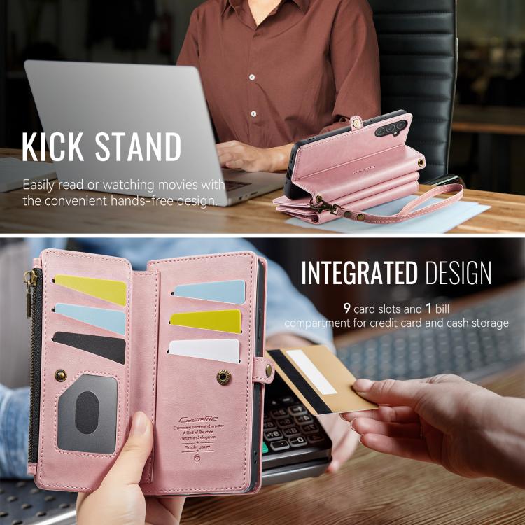 For Samsung Galaxy A54 5G CaseMe C39 RFID Blocking Zipper Wallet Leather Phone Case with Crossbody Strap(Pink) - Galaxy Phone Cases by CaseMe | Online Shopping UK | buy2fix