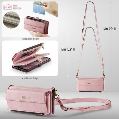 For Samsung Galaxy A54 5G CaseMe C39 RFID Blocking Zipper Wallet Leather Phone Case with Crossbody Strap(Pink) - Galaxy Phone Cases by CaseMe | Online Shopping UK | buy2fix