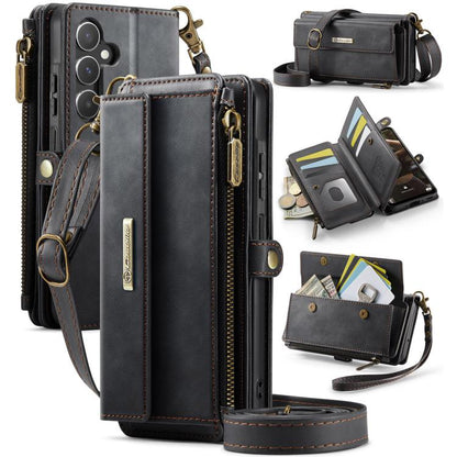 For Samsung Galaxy A55 5G CaseMe C39 RFID Blocking Zipper Wallet Leather Phone Case with Crossbody Strap(Black) - Galaxy Phone Cases by CaseMe | Online Shopping UK | buy2fix