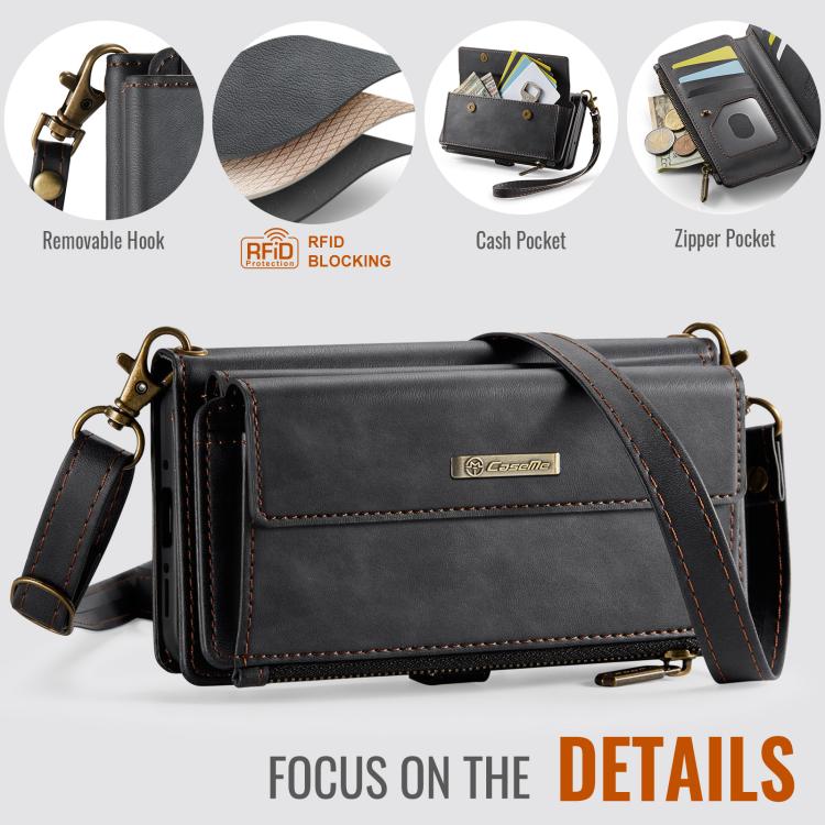 For Samsung Galaxy A55 5G CaseMe C39 RFID Blocking Zipper Wallet Leather Phone Case with Crossbody Strap(Black) - Galaxy Phone Cases by CaseMe | Online Shopping UK | buy2fix