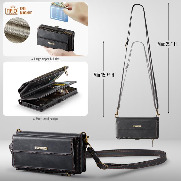 For Samsung Galaxy A55 5G CaseMe C39 RFID Blocking Zipper Wallet Leather Phone Case with Crossbody Strap(Black) - Galaxy Phone Cases by CaseMe | Online Shopping UK | buy2fix