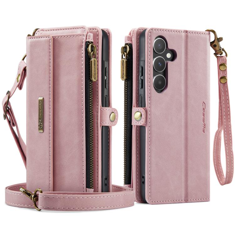 For Samsung Galaxy A55 5G CaseMe C39 RFID Blocking Zipper Wallet Leather Phone Case with Crossbody Strap(Pink) - Galaxy Phone Cases by CaseMe | Online Shopping UK | buy2fix