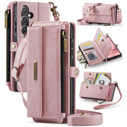 For Samsung Galaxy A55 5G CaseMe C39 RFID Blocking Zipper Wallet Leather Phone Case with Crossbody Strap(Pink) - Galaxy Phone Cases by CaseMe | Online Shopping UK | buy2fix
