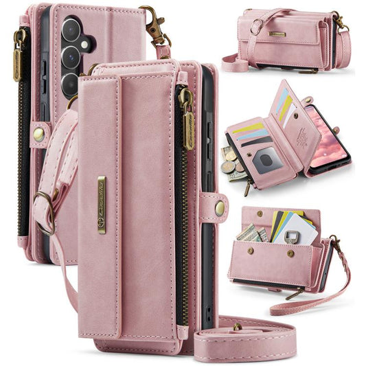 For Samsung Galaxy A55 5G CaseMe C39 RFID Blocking Zipper Wallet Leather Phone Case with Crossbody Strap(Pink) - Galaxy Phone Cases by CaseMe | Online Shopping UK | buy2fix