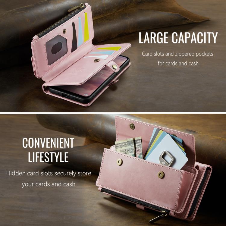 For Samsung Galaxy A55 5G CaseMe C39 RFID Blocking Zipper Wallet Leather Phone Case with Crossbody Strap(Pink) - Galaxy Phone Cases by CaseMe | Online Shopping UK | buy2fix