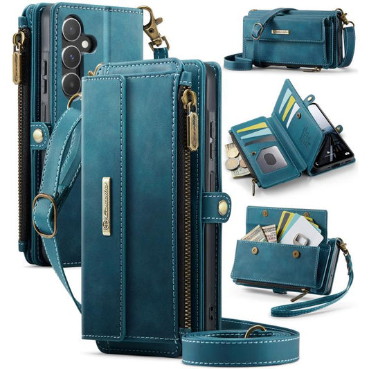 For Samsung Galaxy A55 5G CaseMe C39 RFID Blocking Zipper Wallet Leather Phone Case with Crossbody Strap(Green) - Galaxy Phone Cases by CaseMe | Online Shopping UK | buy2fix