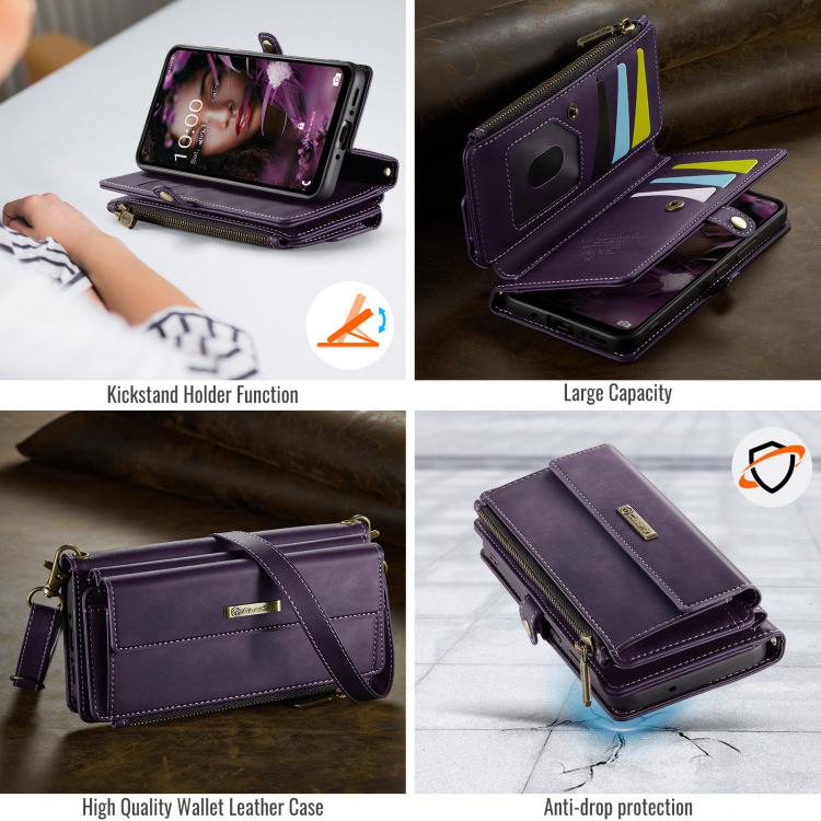 For Samsung Galaxy A55 5G CaseMe C39 RFID Blocking Zipper Wallet Leather Phone Case with Crossbody Strap(Purple) - Galaxy Phone Cases by CaseMe | Online Shopping UK | buy2fix