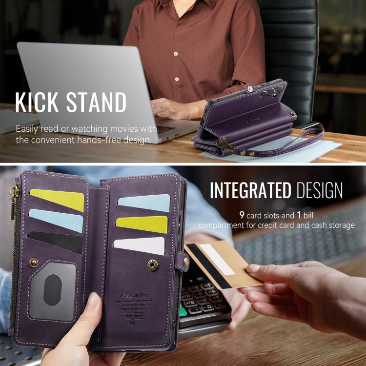 For Samsung Galaxy A55 5G CaseMe C39 RFID Blocking Zipper Wallet Leather Phone Case with Crossbody Strap(Purple) - Galaxy Phone Cases by CaseMe | Online Shopping UK | buy2fix