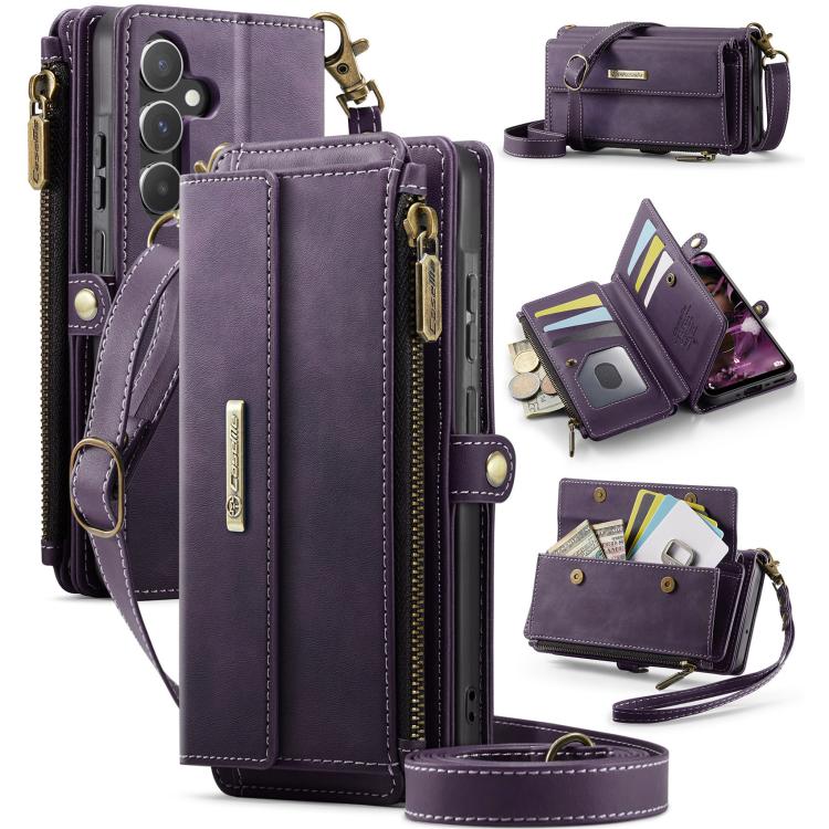 For Samsung Galaxy A55 5G CaseMe C39 RFID Blocking Zipper Wallet Leather Phone Case with Crossbody Strap(Purple) - Galaxy Phone Cases by CaseMe | Online Shopping UK | buy2fix