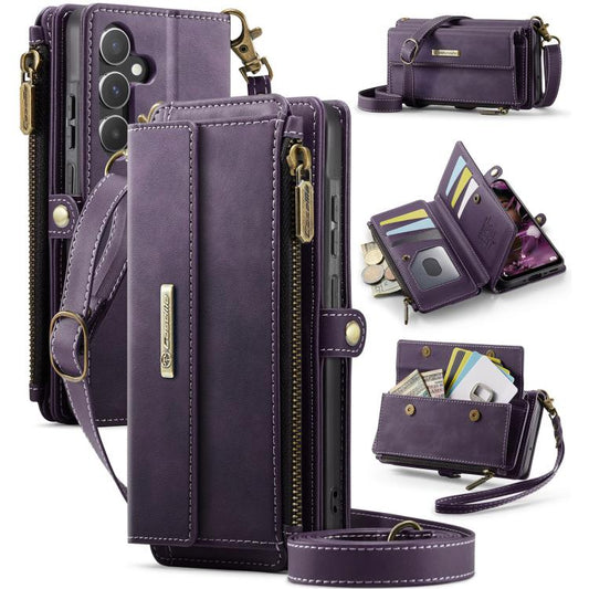 For Samsung Galaxy A55 5G CaseMe C39 RFID Blocking Zipper Wallet Leather Phone Case with Crossbody Strap(Purple) - Galaxy Phone Cases by CaseMe | Online Shopping UK | buy2fix