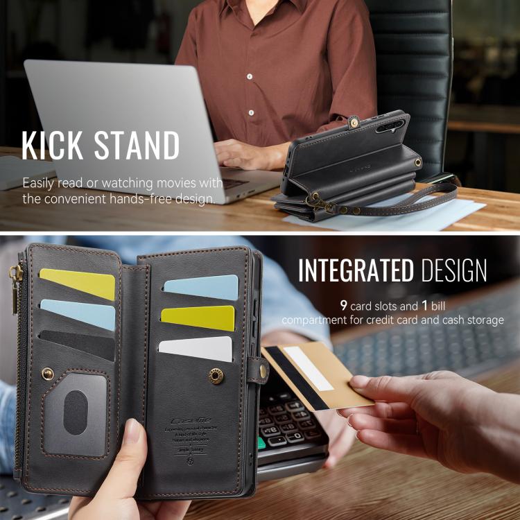 For Samsung Galaxy A56 5G CaseMe C39 RFID Blocking Zipper Wallet Leather Phone Case with Crossbody Strap(Black) - Galaxy Phone Cases by CaseMe | Online Shopping UK | buy2fix