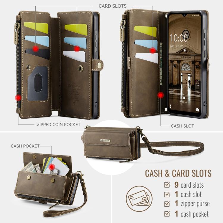 For Samsung Galaxy A56 5G CaseMe C39 RFID Blocking Zipper Wallet Leather Phone Case with Crossbody Strap(Coffee) - Galaxy Phone Cases by CaseMe | Online Shopping UK | buy2fix
