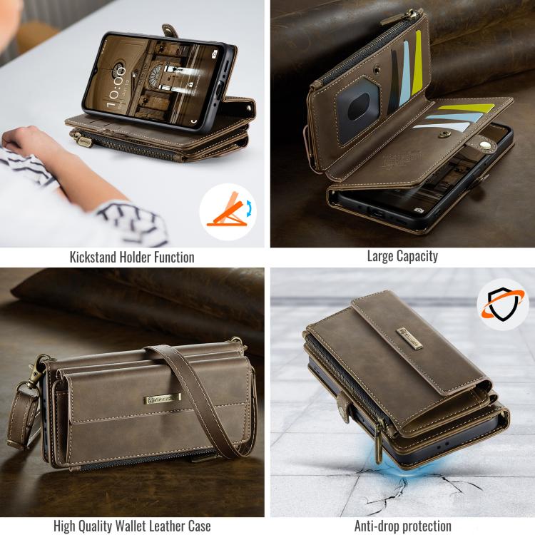 For Samsung Galaxy A56 5G CaseMe C39 RFID Blocking Zipper Wallet Leather Phone Case with Crossbody Strap(Coffee) - Galaxy Phone Cases by CaseMe | Online Shopping UK | buy2fix