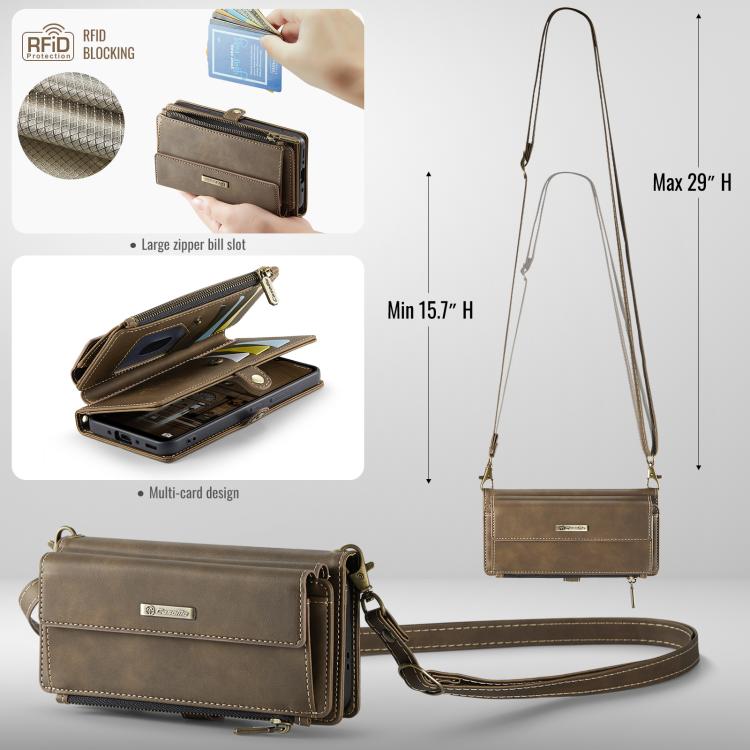 For Samsung Galaxy A56 5G CaseMe C39 RFID Blocking Zipper Wallet Leather Phone Case with Crossbody Strap(Coffee) - Galaxy Phone Cases by CaseMe | Online Shopping UK | buy2fix