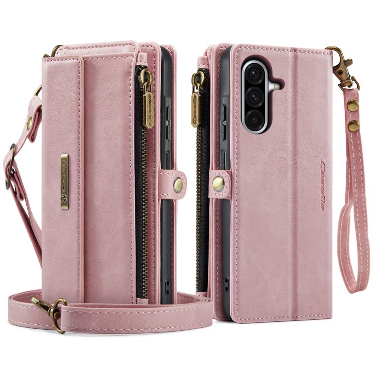 For Samsung Galaxy A56 5G CaseMe C39 RFID Blocking Zipper Wallet Leather Phone Case with Crossbody Strap(Pink) - Galaxy Phone Cases by CaseMe | Online Shopping UK | buy2fix