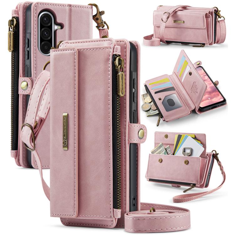 For Samsung Galaxy A56 5G CaseMe C39 RFID Blocking Zipper Wallet Leather Phone Case with Crossbody Strap(Pink) - Galaxy Phone Cases by CaseMe | Online Shopping UK | buy2fix