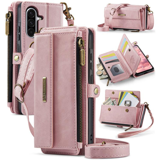 For Samsung Galaxy A56 5G CaseMe C39 RFID Blocking Zipper Wallet Leather Phone Case with Crossbody Strap(Pink) - Galaxy Phone Cases by CaseMe | Online Shopping UK | buy2fix