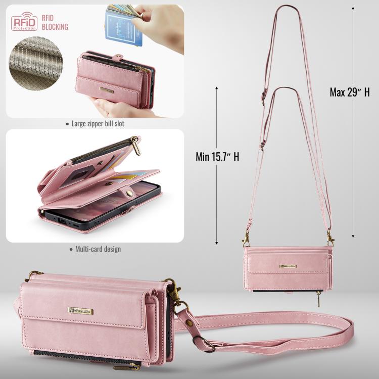 For Samsung Galaxy A56 5G CaseMe C39 RFID Blocking Zipper Wallet Leather Phone Case with Crossbody Strap(Pink) - Galaxy Phone Cases by CaseMe | Online Shopping UK | buy2fix