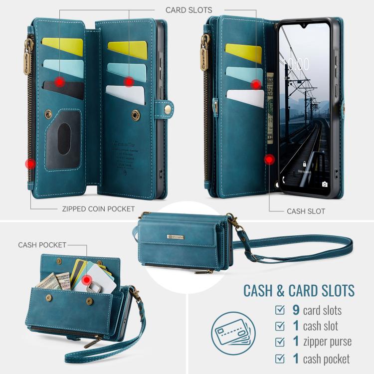 For Samsung Galaxy A56 5G CaseMe C39 RFID Blocking Zipper Wallet Leather Phone Case with Crossbody Strap(Green) - Galaxy Phone Cases by CaseMe | Online Shopping UK | buy2fix