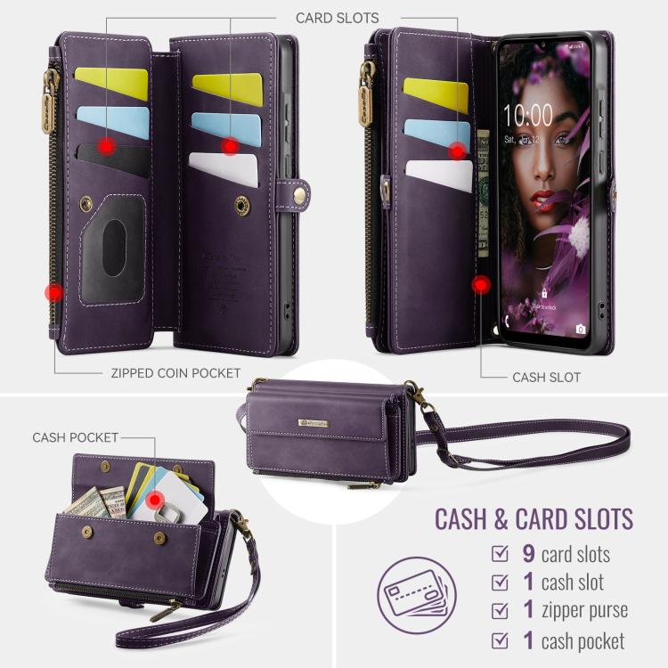 For Samsung Galaxy A56 5G CaseMe C39 RFID Blocking Zipper Wallet Leather Phone Case with Crossbody Strap(Purple) - Galaxy Phone Cases by CaseMe | Online Shopping UK | buy2fix