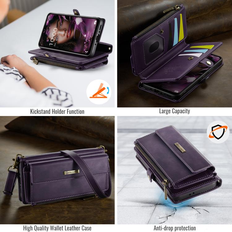 For Samsung Galaxy A56 5G CaseMe C39 RFID Blocking Zipper Wallet Leather Phone Case with Crossbody Strap(Purple) - Galaxy Phone Cases by CaseMe | Online Shopping UK | buy2fix
