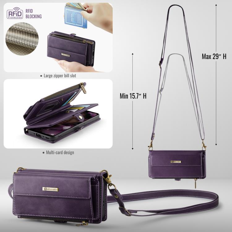 For Samsung Galaxy A56 5G CaseMe C39 RFID Blocking Zipper Wallet Leather Phone Case with Crossbody Strap(Purple) - Galaxy Phone Cases by CaseMe | Online Shopping UK | buy2fix