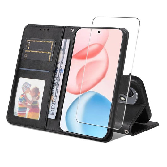 For Honor 400 Global 156.5mm ENKAY Card Wallet Calf Texture Leather Phone Case with Screen Film(Black)