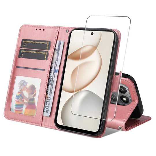 For Honor 400 Smart ENKAY Card Wallet Calf Texture Leather Phone Case with Screen Film(Pink)