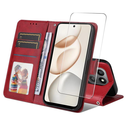 For Honor 400 Smart ENKAY Card Wallet Calf Texture Leather Phone Case with Screen Film(Red)