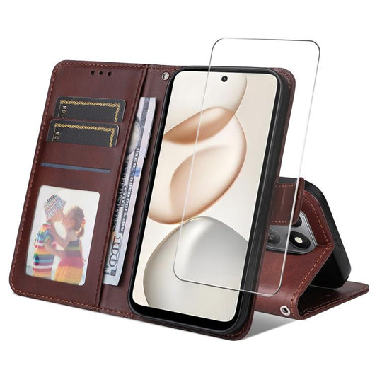 For Honor 400 Smart ENKAY Card Wallet Calf Texture Leather Phone Case with Screen Film(Brown)