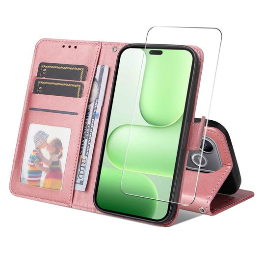 For Honor 600 Lite Global / 500 Smart ENKAY Card Wallet Calf Texture Leather Phone Case with Screen Film(Pink)