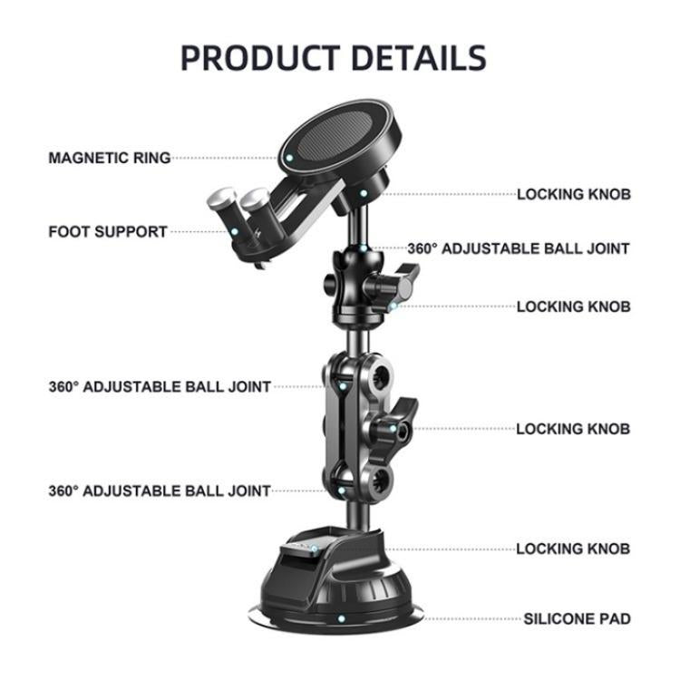 XWJ037 Suction Cup Base Long Arm Cellphone Bracket Short Type MagSafe Car Phone Holder - Universal Car Holders by buy2fix | Online Shopping UK | buy2fix