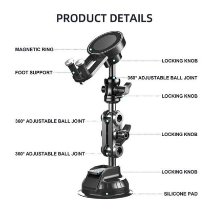 XWJ037 Suction Cup Base Long Arm Cellphone Bracket Short Type MagSafe Car Phone Holder - Universal Car Holders by buy2fix | Online Shopping UK | buy2fix