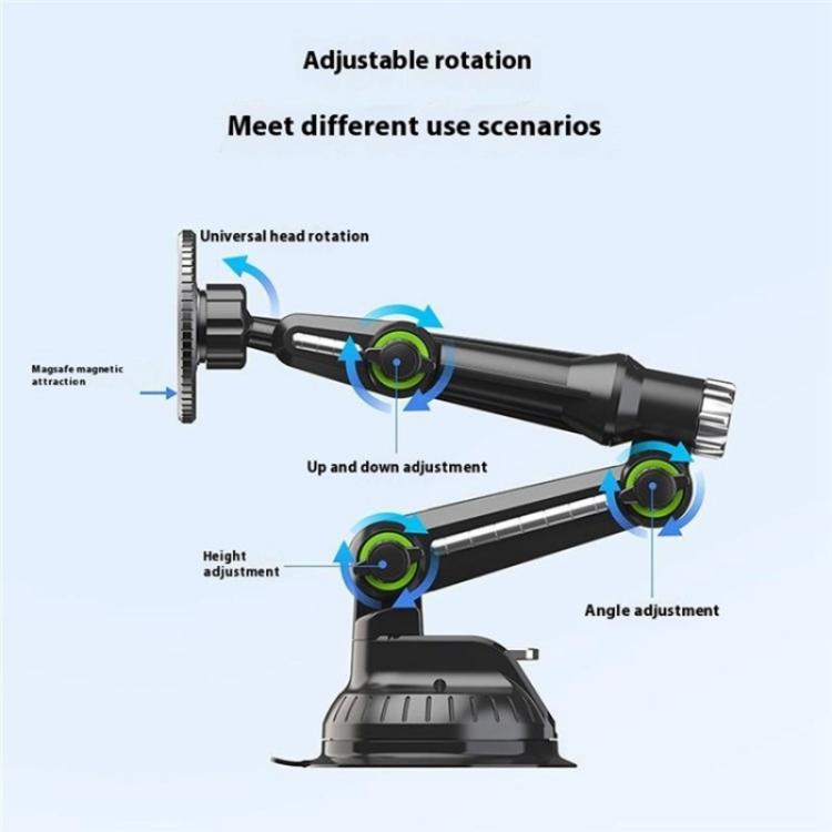 XWJ-JX04 Dashboard Windshield Magnetic Car Mount Suction Cup Base Long Arm Holder(Single Hole) - Universal Car Holders by buy2fix | Online Shopping UK | buy2fix