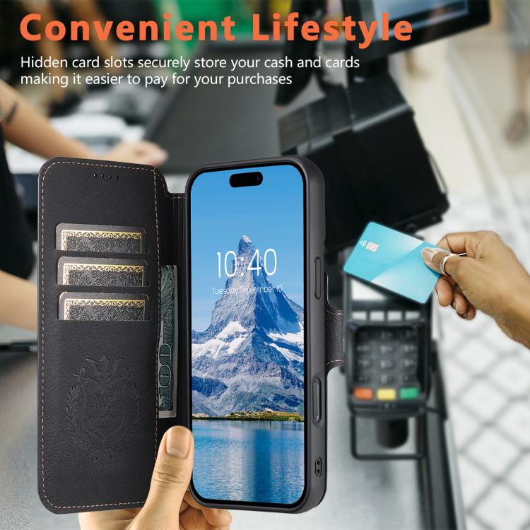 For iPhone 16 Plus Suteni Q05 2-in-1 Multi-function MagSafe Wallet Litchi Leather Phone Case(Black) - iPhone 16 Plus Cases by Suteni | Online Shopping UK | buy2fix