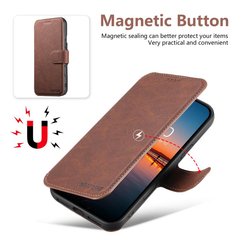 For iPhone 16 Suteni Q05 2-in-1 Multi-function MagSafe Wallet Litchi Leather Phone Case(Brown) - iPhone 16 Cases by Suteni | Online Shopping UK | buy2fix