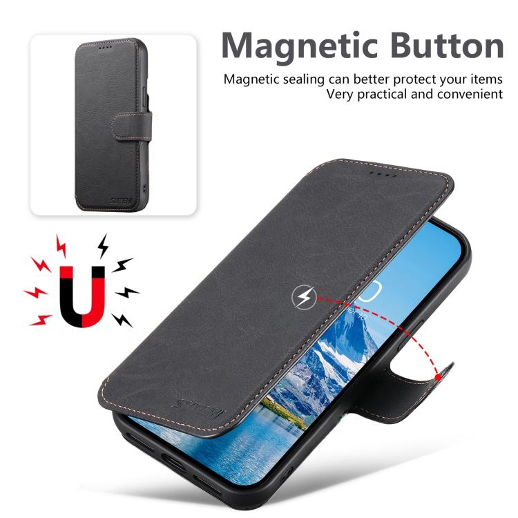 For iPhone 13 Pro Suteni Q05 2-in-1 Multi-function MagSafe Wallet Litchi Leather Phone Case(Black) - iPhone 13 Pro Cases by Suteni | Online Shopping UK | buy2fix