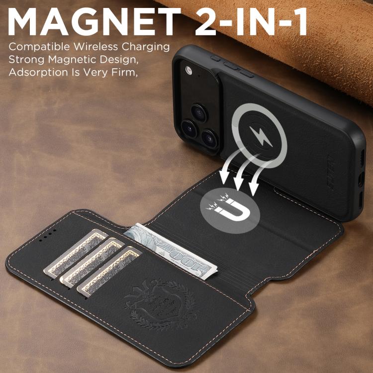 For iPhone 17 Pro Max Suteni Q05 2-in-1 Multi-function MagSafe Wallet Litchi Leather Phone Case(Black) - iPhone 17 Pro Max Cases by Suteni | Online Shopping UK | buy2fix