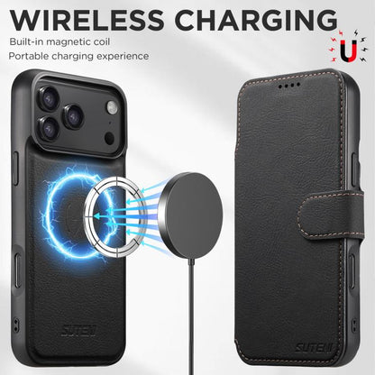 For iPhone 17 Pro Max Suteni Q05 2-in-1 Multi-function MagSafe Wallet Litchi Leather Phone Case(Black) - iPhone 17 Pro Max Cases by Suteni | Online Shopping UK | buy2fix