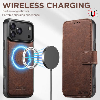 For iPhone 17 Pro Max Suteni Q05 2-in-1 Multi-function MagSafe Wallet Litchi Leather Phone Case(Brown) - iPhone 17 Pro Max Cases by Suteni | Online Shopping UK | buy2fix
