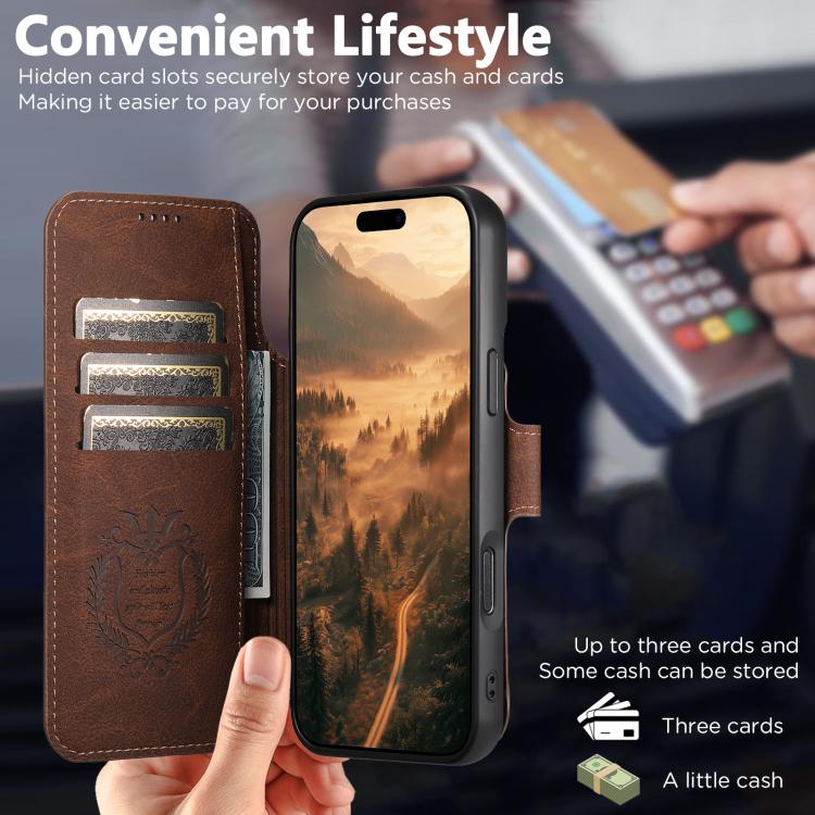 For iPhone 17 Pro Max Suteni Q05 2-in-1 Multi-function MagSafe Wallet Litchi Leather Phone Case(Brown) - iPhone 17 Pro Max Cases by Suteni | Online Shopping UK | buy2fix
