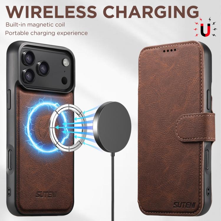For iPhone 17 Pro Suteni Q05 2-in-1 Multi-function MagSafe Wallet Litchi Leather Phone Case(Brown) - iPhone 16 Pro Max Cases by Suteni | Online Shopping UK | buy2fix