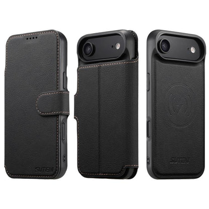 For iPhone 17 Air Suteni Q05 2-in-1 Multi-function MagSafe Wallet Litchi Leather Phone Case(Black) - iPhone 17 Air Cases by Suteni | Online Shopping UK | buy2fix