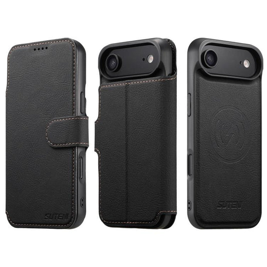 For iPhone 17 Air Suteni Q05 2-in-1 Multi-function MagSafe Wallet Litchi Leather Phone Case(Black) - iPhone 17 Air Cases by Suteni | Online Shopping UK | buy2fix