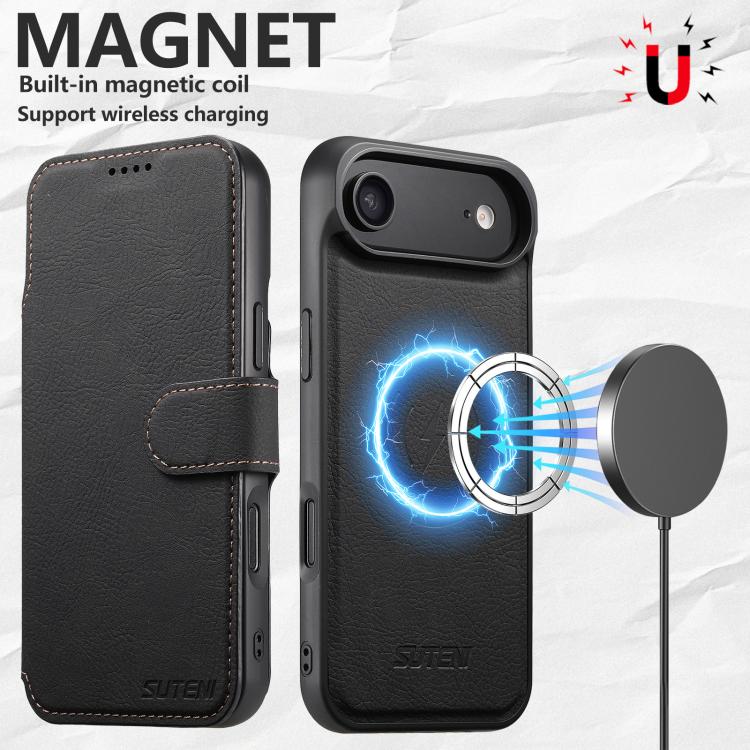 For iPhone 17 Air Suteni Q05 2-in-1 Multi-function MagSafe Wallet Litchi Leather Phone Case(Black) - iPhone 17 Air Cases by Suteni | Online Shopping UK | buy2fix