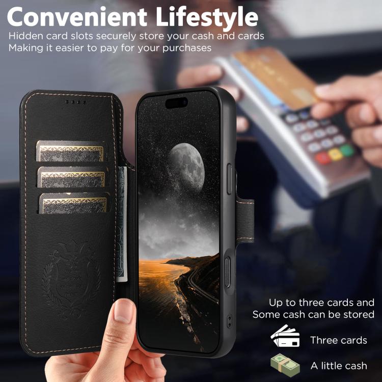 For iPhone 17 Air Suteni Q05 2-in-1 Multi-function MagSafe Wallet Litchi Leather Phone Case(Black) - iPhone 17 Air Cases by Suteni | Online Shopping UK | buy2fix