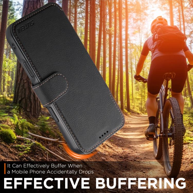 For iPhone 17 Air Suteni Q05 2-in-1 Multi-function MagSafe Wallet Litchi Leather Phone Case(Black) - iPhone 17 Air Cases by Suteni | Online Shopping UK | buy2fix