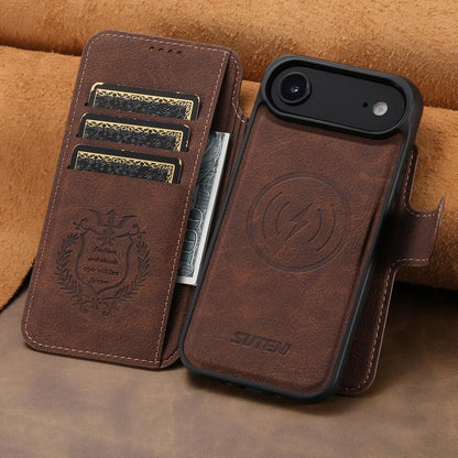 For iPhone 17 Air Suteni Q05 2-in-1 Multi-function MagSafe Wallet Litchi Leather Phone Case(Brown) - iPhone 17 Air Cases by Suteni | Online Shopping UK | buy2fix