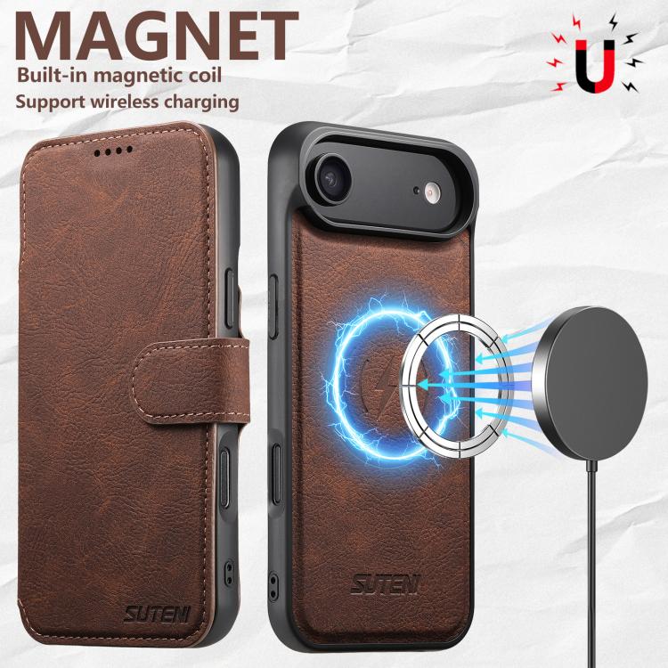 For iPhone 17 Air Suteni Q05 2-in-1 Multi-function MagSafe Wallet Litchi Leather Phone Case(Brown) - iPhone 17 Air Cases by Suteni | Online Shopping UK | buy2fix