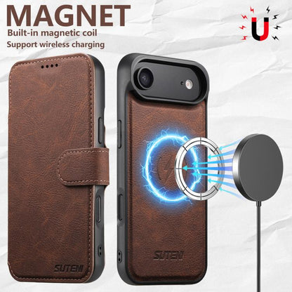 For iPhone 17 Air Suteni Q05 2-in-1 Multi-function MagSafe Wallet Litchi Leather Phone Case(Brown) - iPhone 17 Air Cases by Suteni | Online Shopping UK | buy2fix